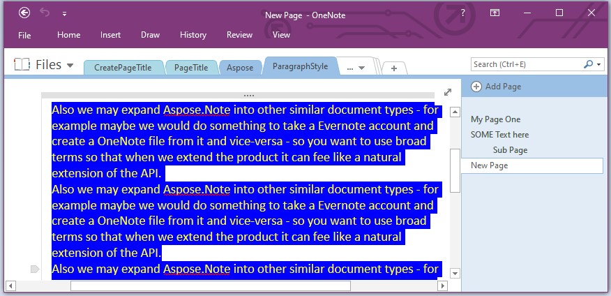 تغيير نمط النص لفقرات OneNote في Java