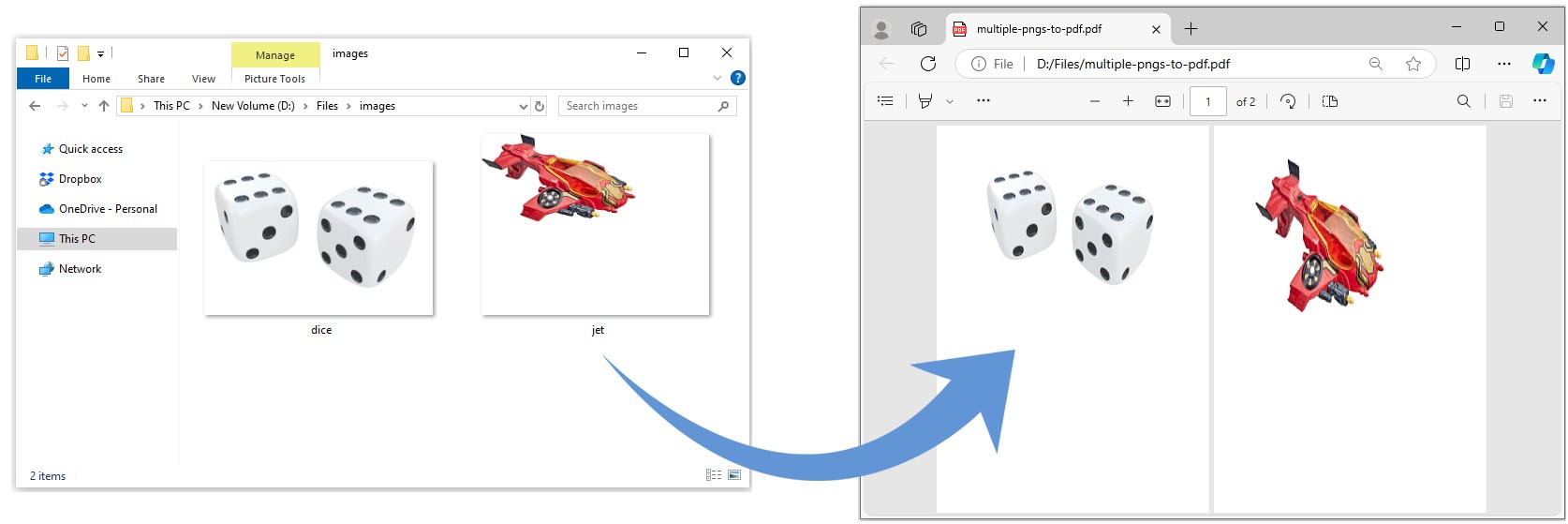 تحويل صور PNG متعددة إلى PDF في بايثون