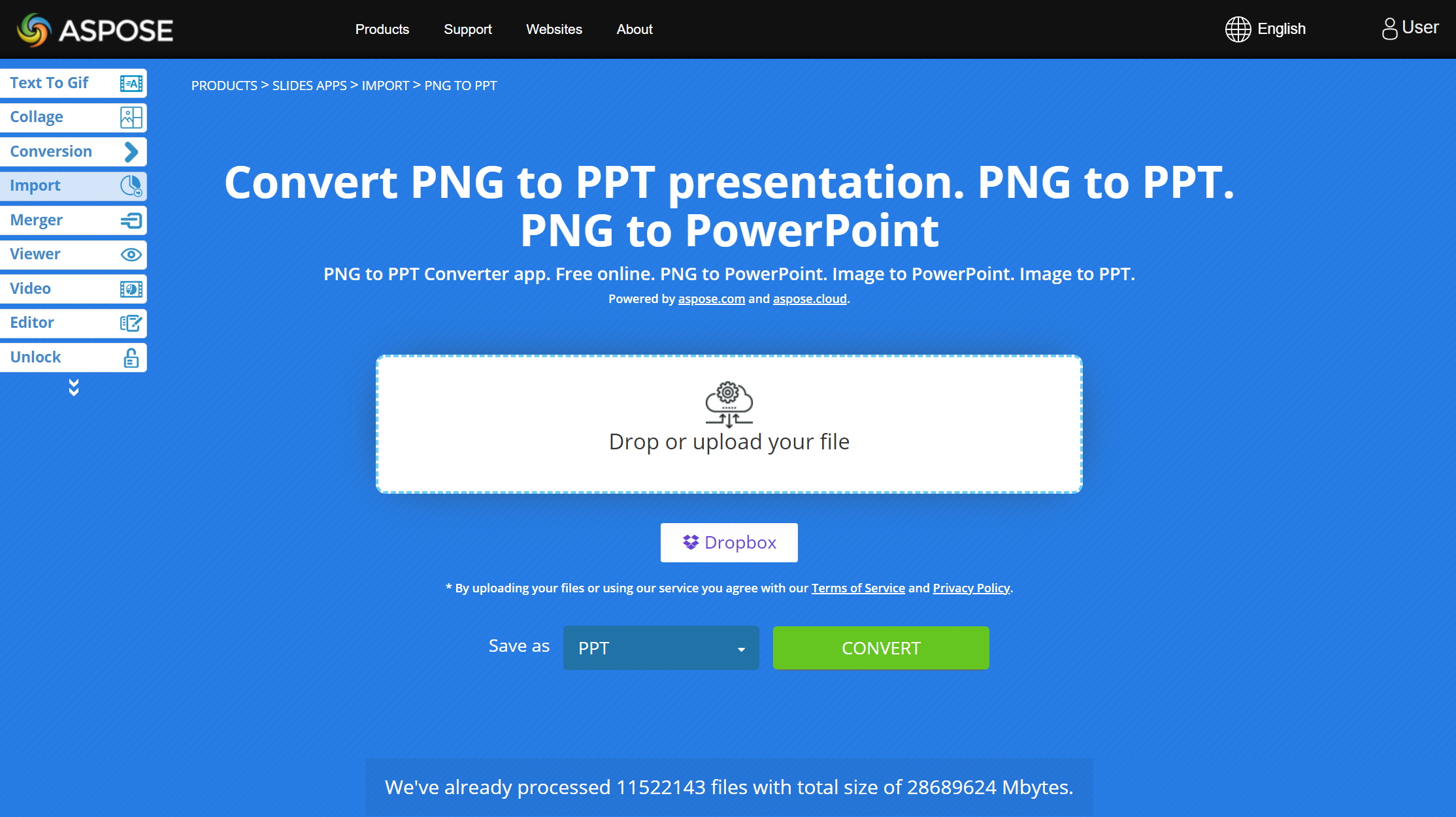 Aspose Online PNG لتحويل PPT