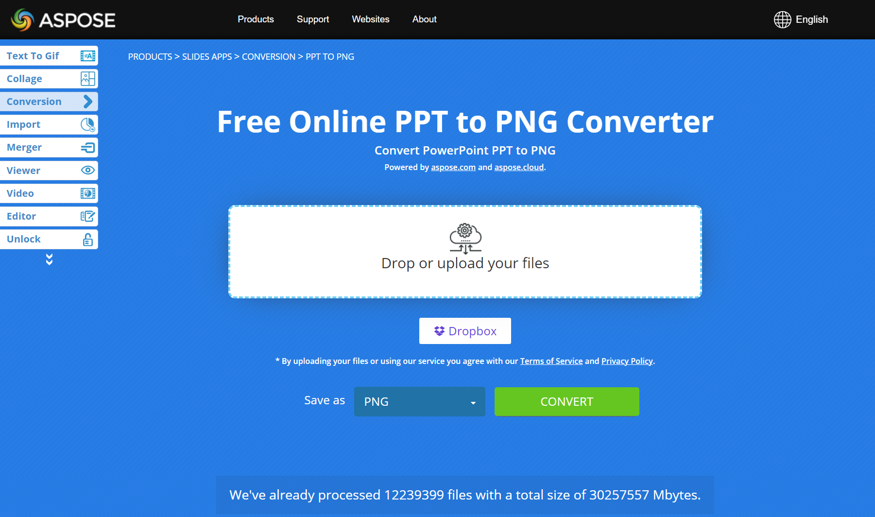 Aspose PPT على الإنترنت لتحويل PNG