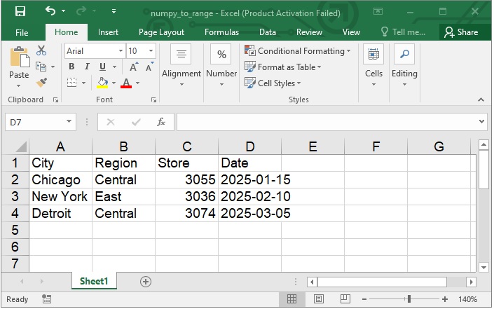 How to Convert NumPy ndarray to Range