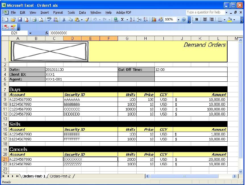 Example Client Format 1 – Form, where data regions start and end on any row.