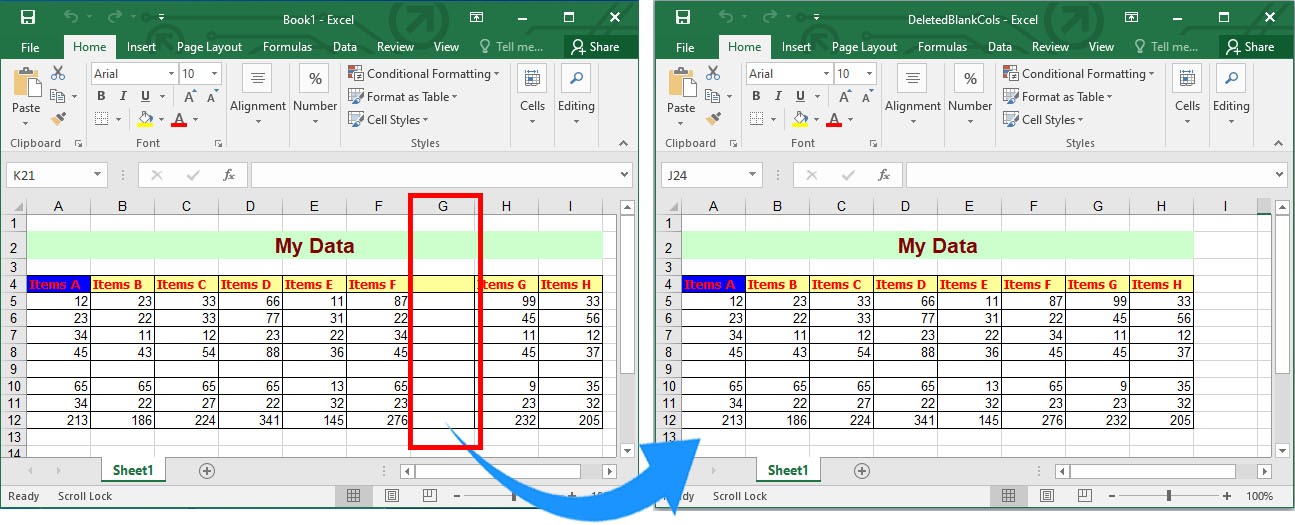 Delete All Blank Columns in Excel using C#