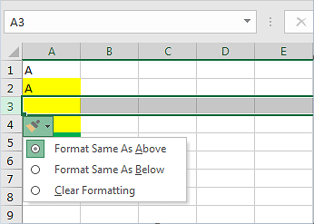 Insert a row with one of the three formatting options