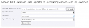 Aspose. NET Database Data Exporter to Excel Module for Umbraco