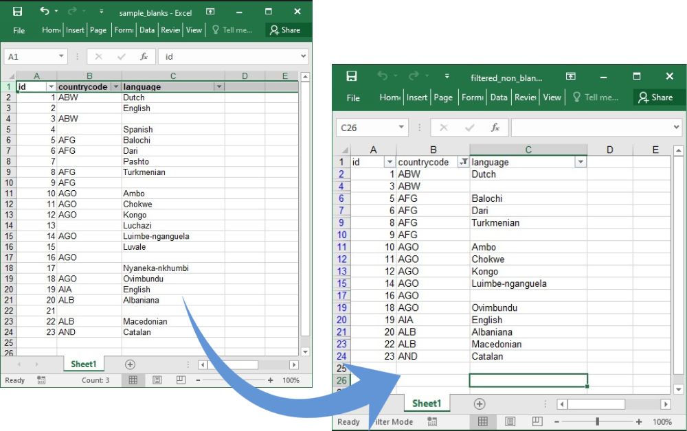 Filter Non-Blank Cells in Excel using C#