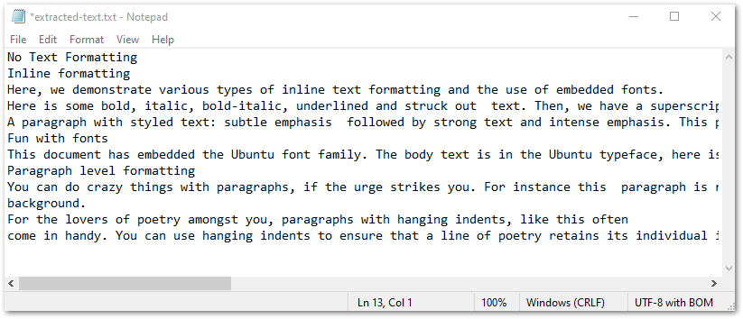Extrahierter Text aus PDF in TXT