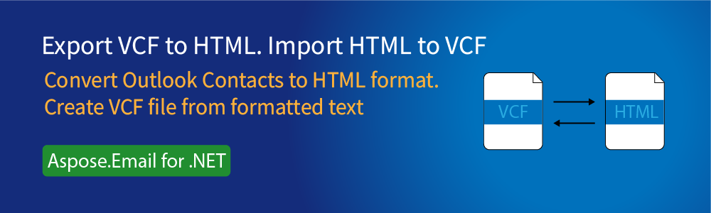 Convert Outlook VCF files to HTML and back in C#