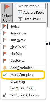 Mark as Complete Flag in Outlook 