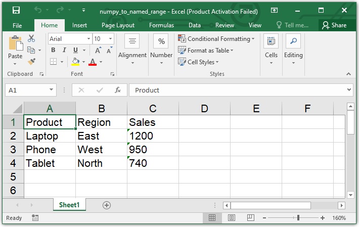 Cómo convertir un ndarray de NumPy a Nombre (Rango Nombrado)