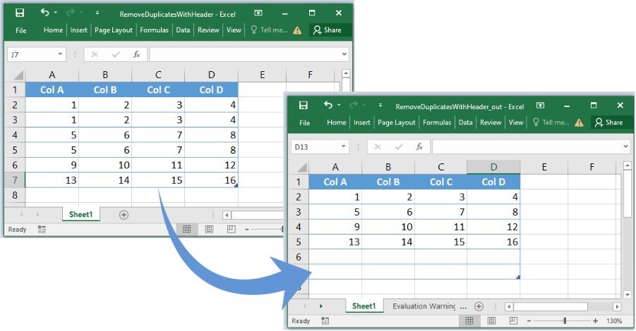 Eliminar filas duplicadas basadas en columnas específicas con encabezados