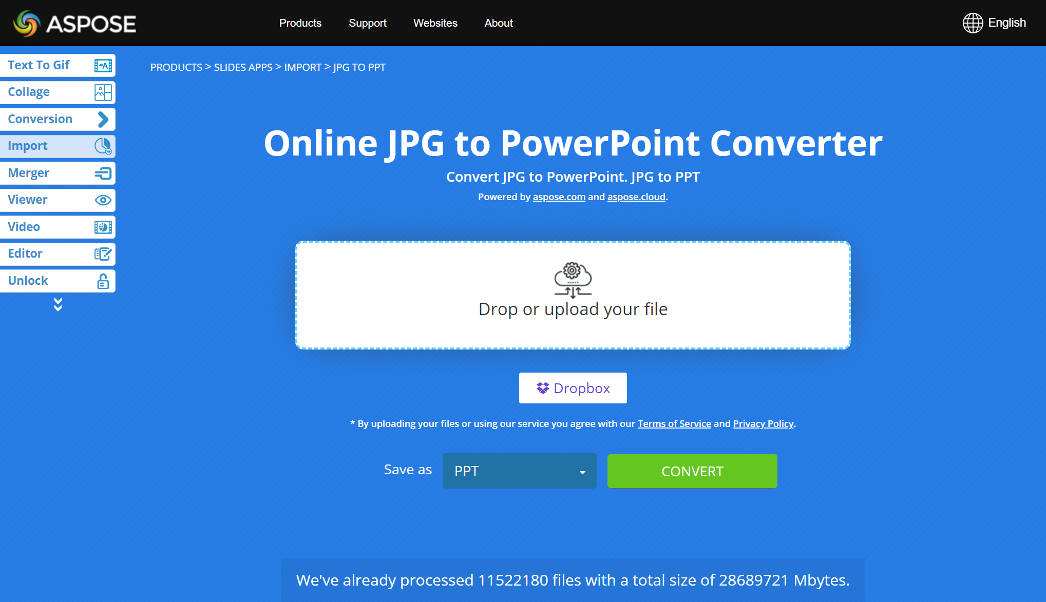 Aspose Convertidor de JPG a PPT en línea