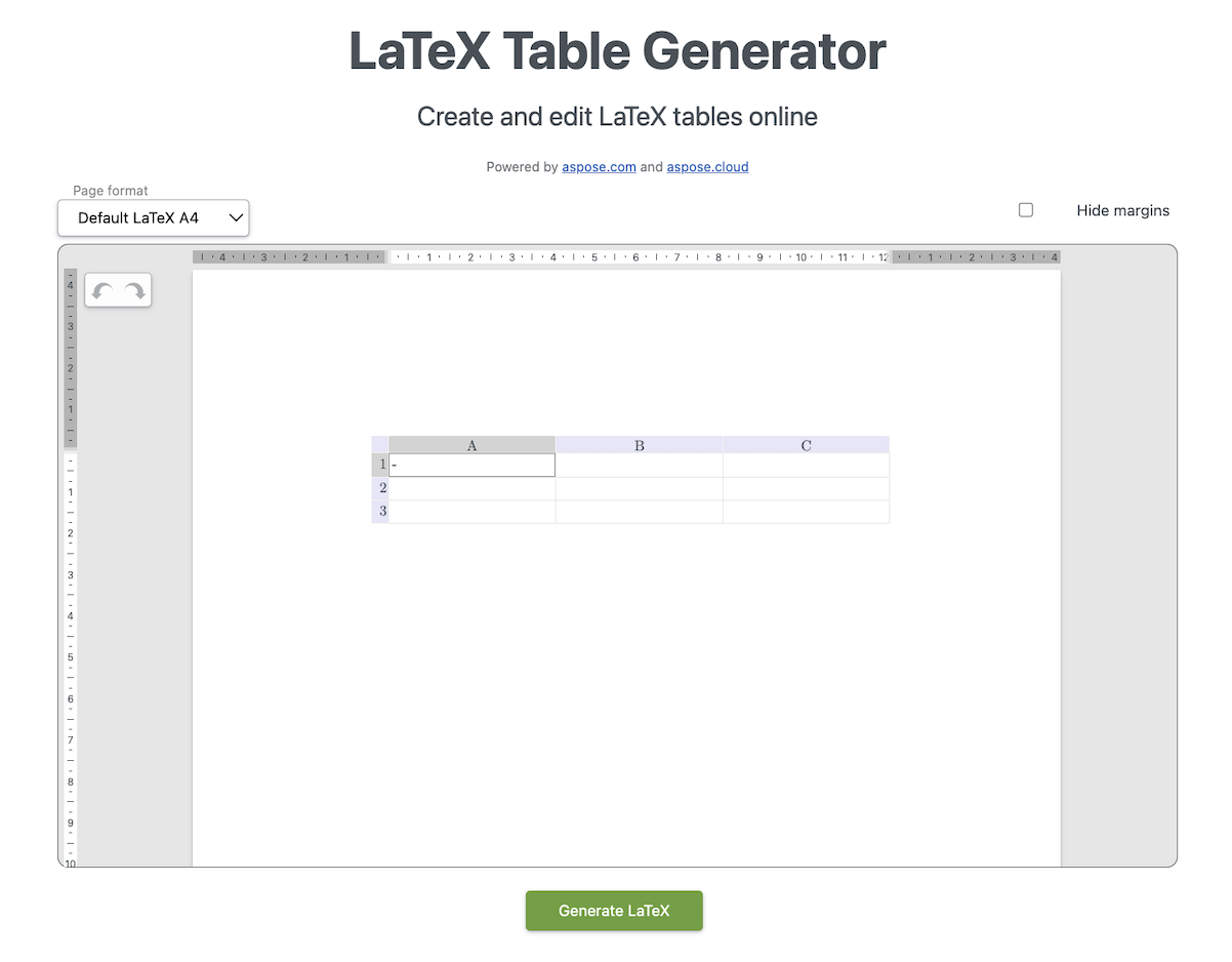 Talla Desafío Contaminado Generador de tablas LaTeX en línea - Tabla LaTeX gratis