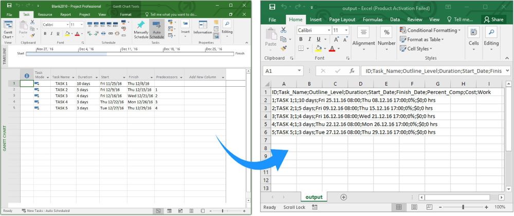 Convert MPP File to CSV using C#