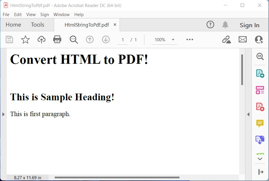 Générer un PDF à partir d'une chaîne HTML dans CSharp