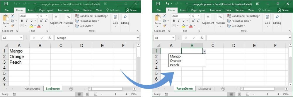 צור רשימת נפתח מבוססת טווח ב-Excel