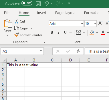 תמונה של קובץ הפלט של Excel שנוצר על ידי הקוד לדוגמה
