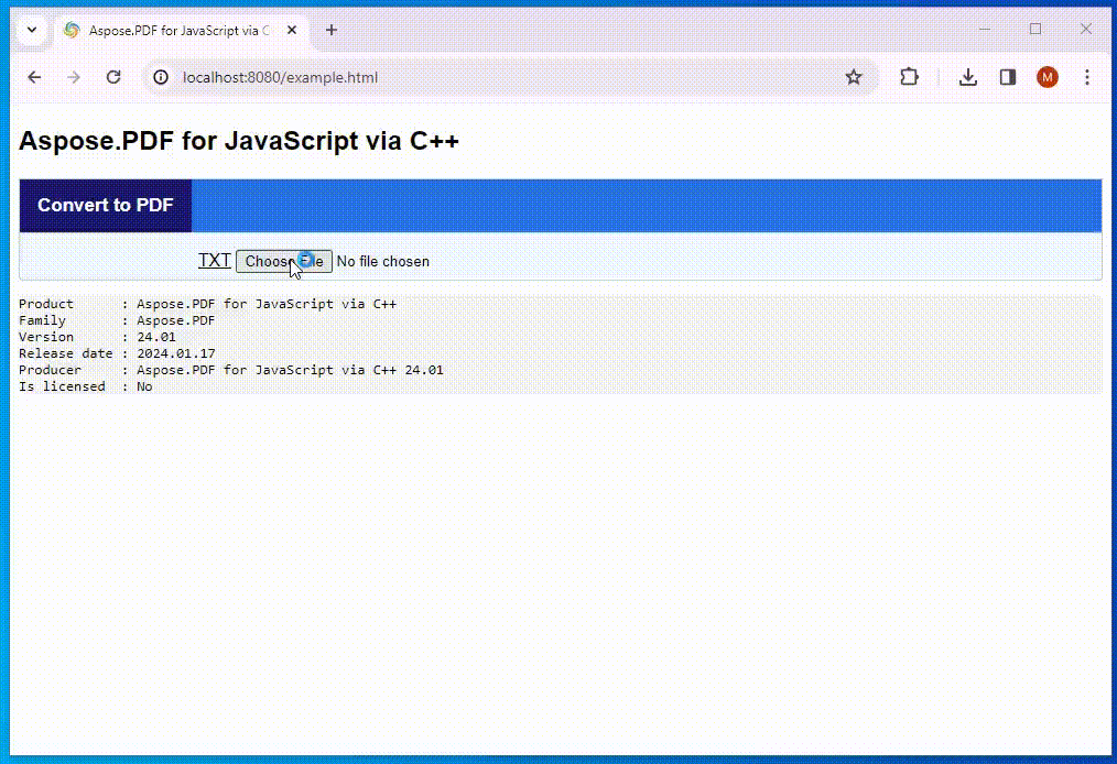 המר TXT ל-PDF ב-JavaScript