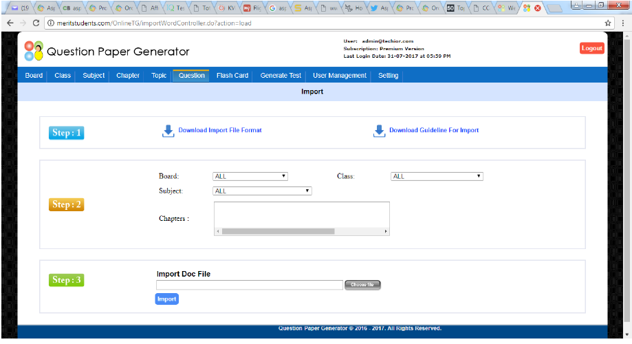 Mockup for importing questions into Word document