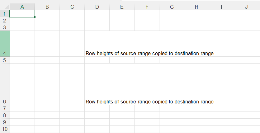 Copia solo le altezze delle righe dell'intervallo in Excel utilizzando Java