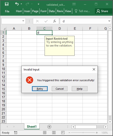 Configura i messaggi di input e errore in Excel utilizzando C#