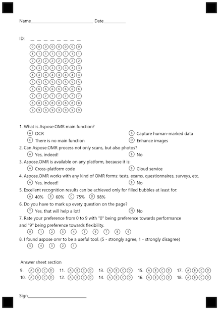 Immagine del foglio delle risposte generato dal codice di esempio