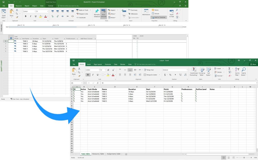 Converti MPP in Excel in Python.