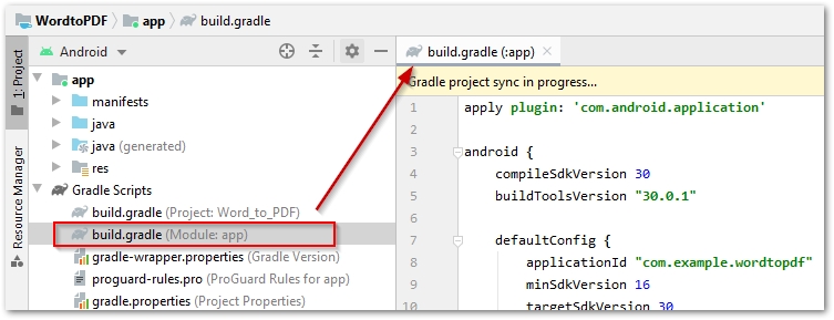 aggiorna build.gradle in Android Studio