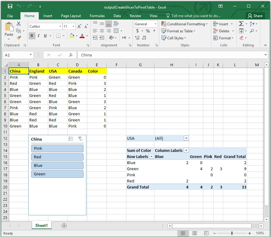 Excel の既存のピボットテーブルにスライサーを追加するには、C# を使用します。