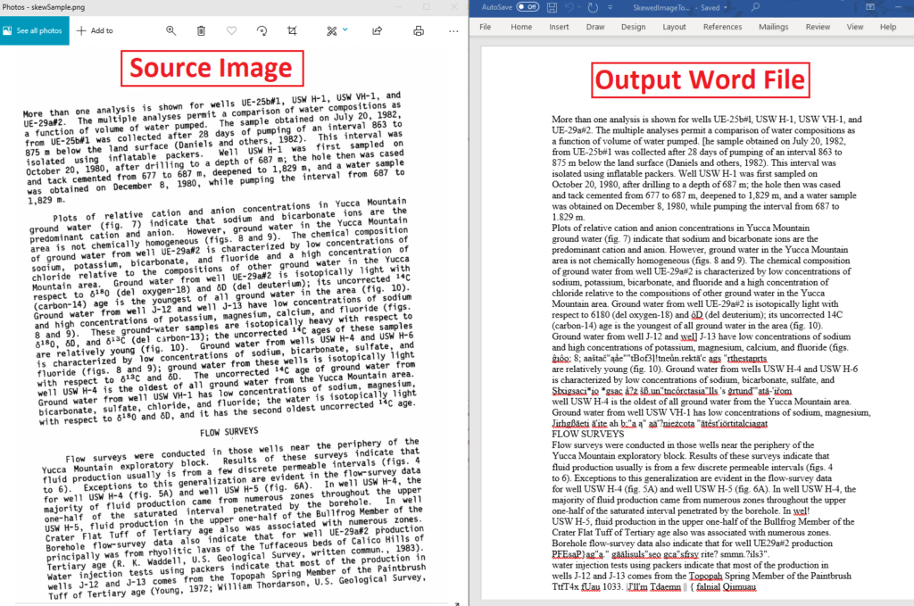 Screenshot of the source image and output Word file
