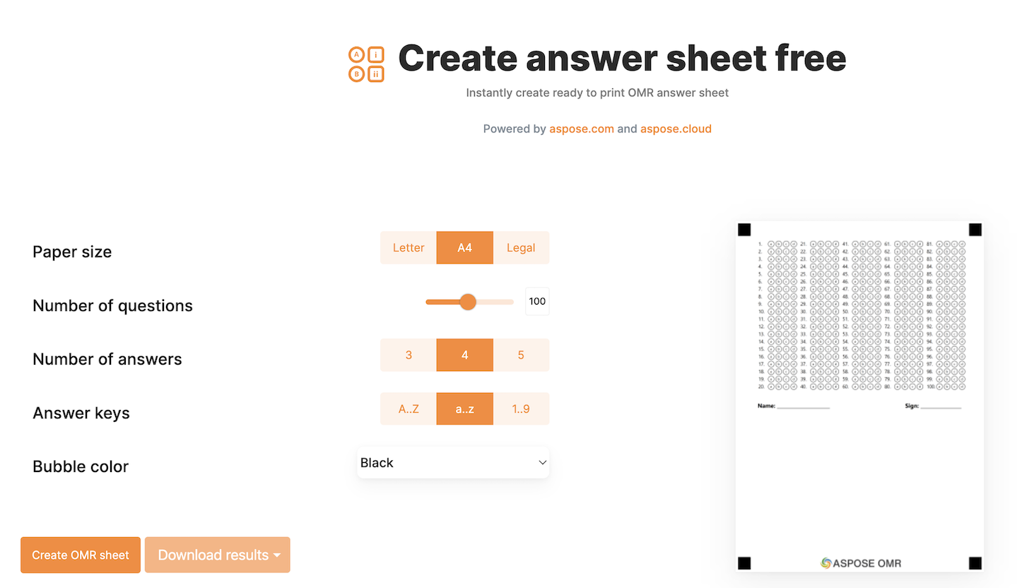 multiple choice answer sheet 1 20