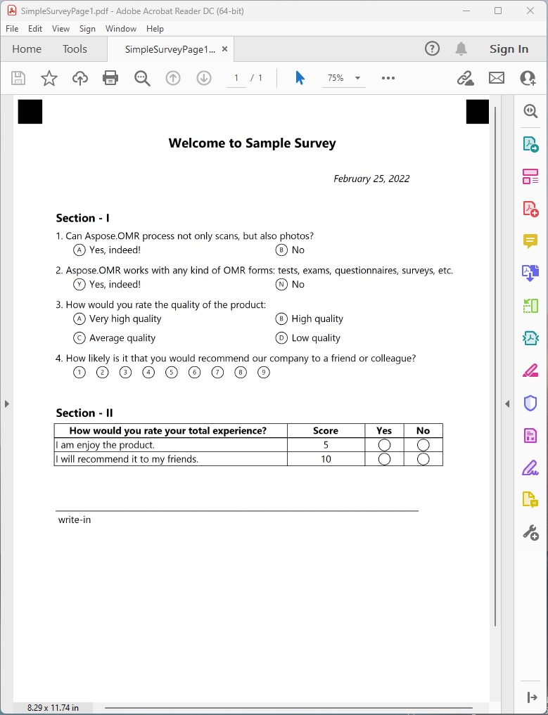 Create Survey in PDF from JSON Markup using C#
