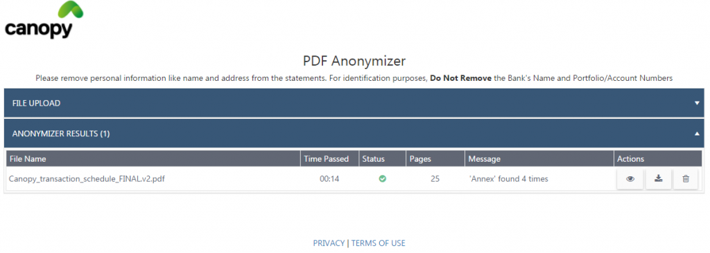PDF anonymizer after process completion