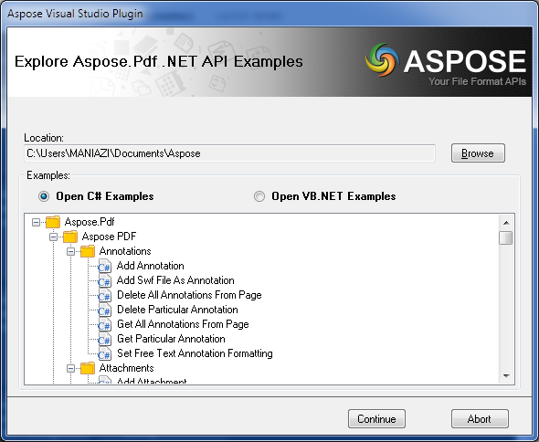 C# Aspose.Pdf for .NET Examples open source plugin