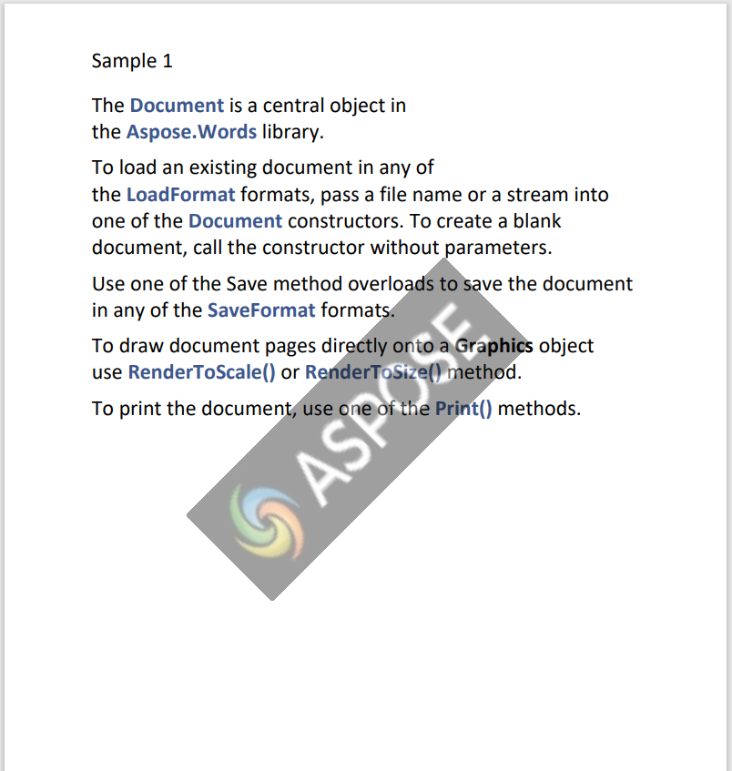 Image of the output PDF file generated by the sample code