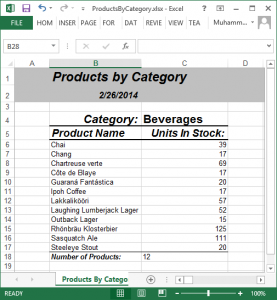 Products by Category report using Aspose.Cells for .NET