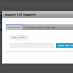 Aspose Pdf Importer popup for selecting whether to read content from local file or aspose cloud file.