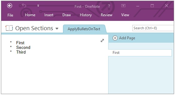 Создайте маркированный список в OneNote с использованием C#