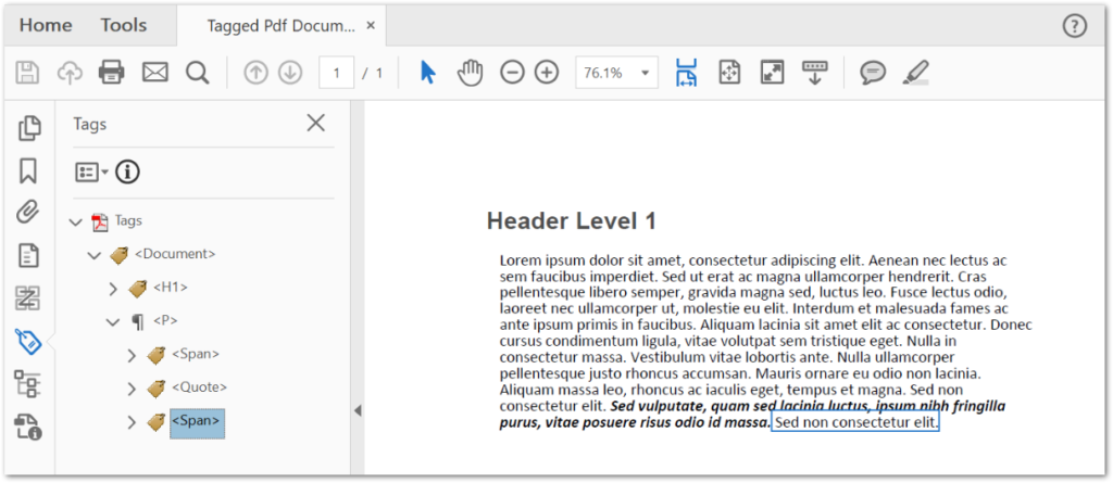 Создайте PDF-файл с тегами и вложенными элементами в C#