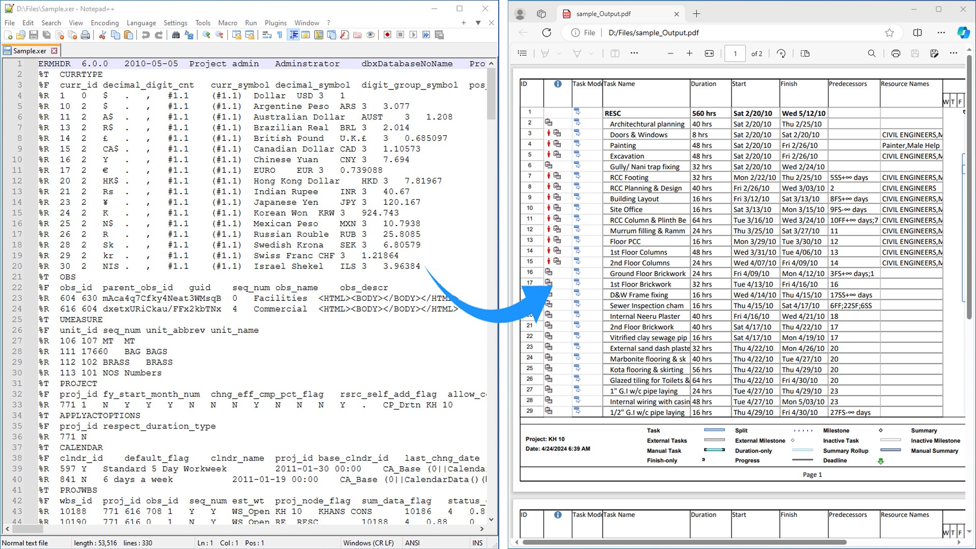 Конвертировать Primavera P6 XER в PDF на Python