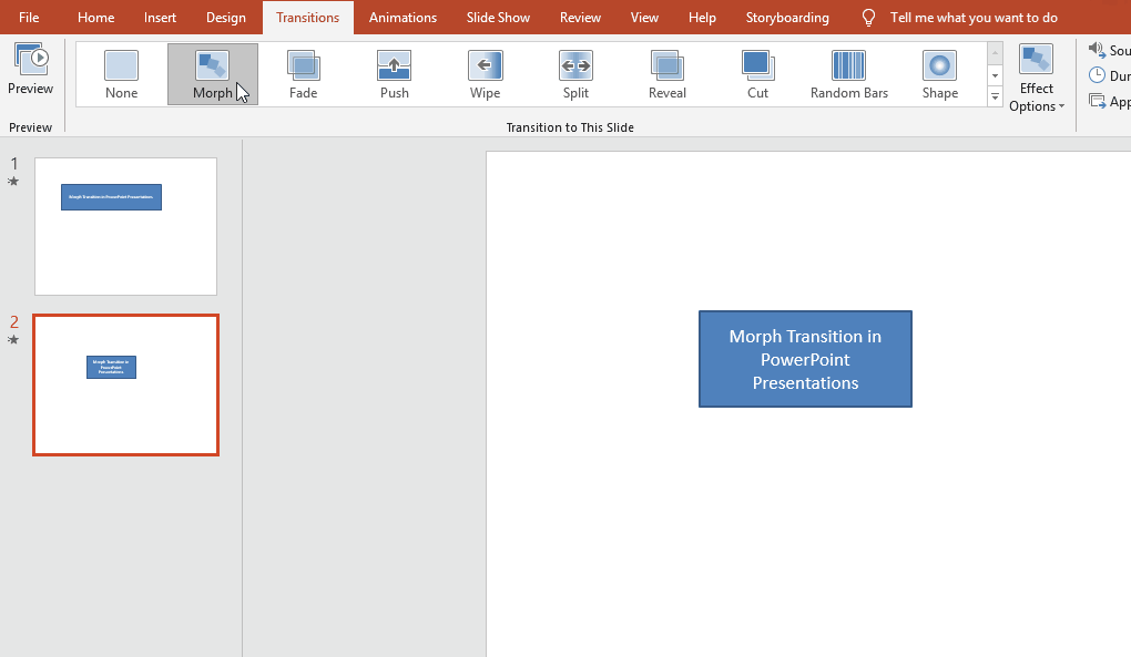 How Do I Get The Morph Transition In Powerpoint 2016