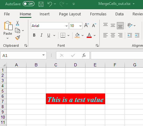Bild av den utgående Excel-filen som genereras av exempelkoden