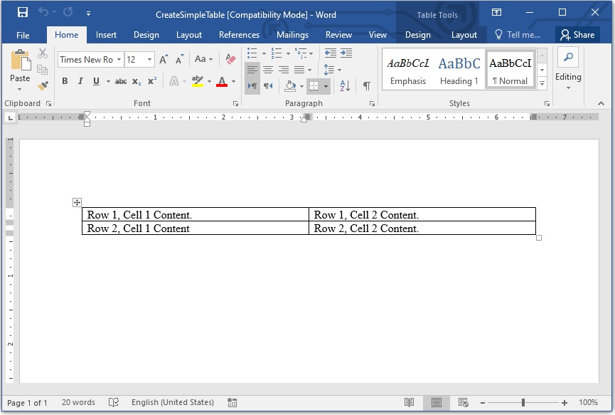 Skapa en tabell i Word med DocumentBuilder