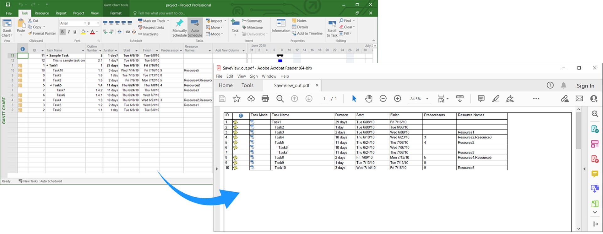 Export Specific MS Project View to PDF in C#