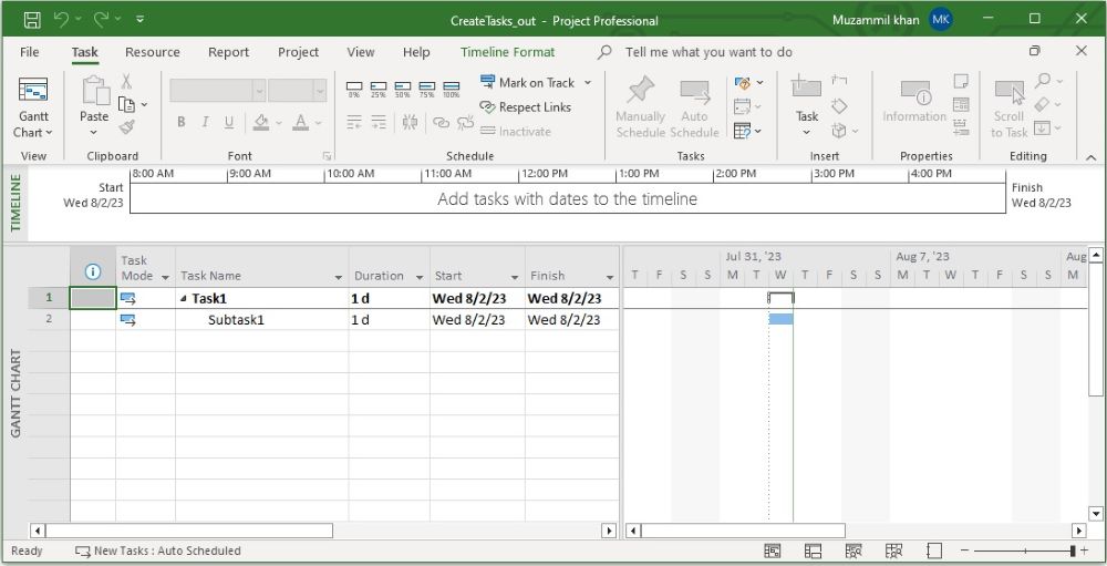 Add Tasks to MS Project File in Python