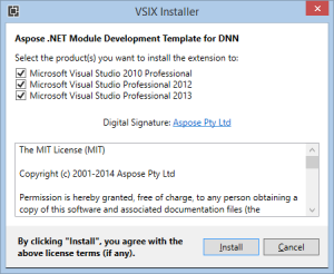 Aspose DNN Template supports Visual Studio 2010, 2012 and 2013