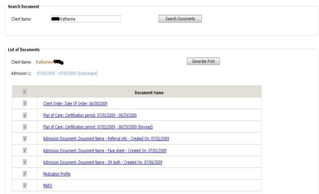 Form preview for document selection