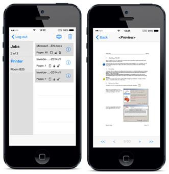 Preview of document for printing on iOS device