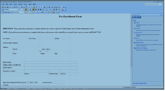 Preview of Inforpath converted and reformatted document