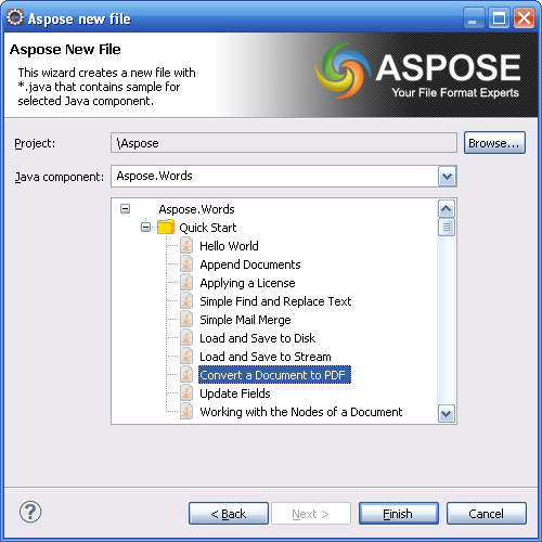 Aspose.Words for Java Eclipse Project Wizard 